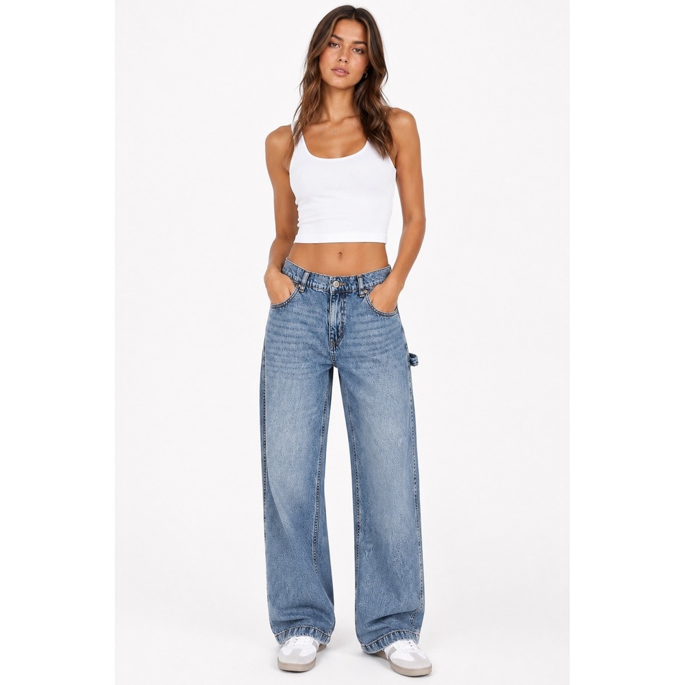 Aeropostale Baggy Wide Leg Jeans L Reg Blue Carpenter High Rise Y2K Grunge Skate
